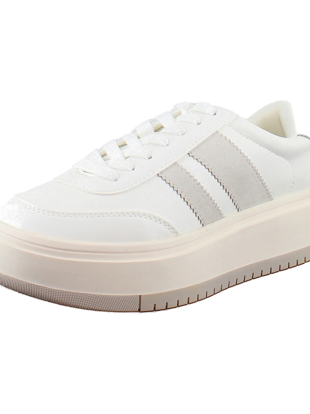 (NEW) Steve Madden White Platform Sneaker with Light Gray Stripes